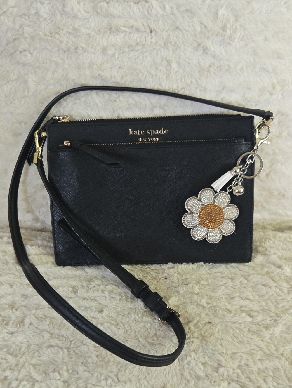 kate spade Black Crossbody Bag with Floral Charm